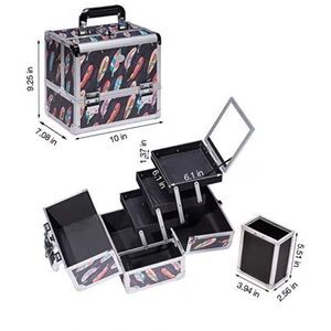 Amazon Makeup Organizer with Feather Design - Black and Silver